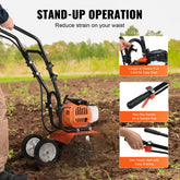 Tiller Cultivator, 43CC 2-Stroke, 4 Steel Adjustable Front Tines for Lawn, Garden & Field